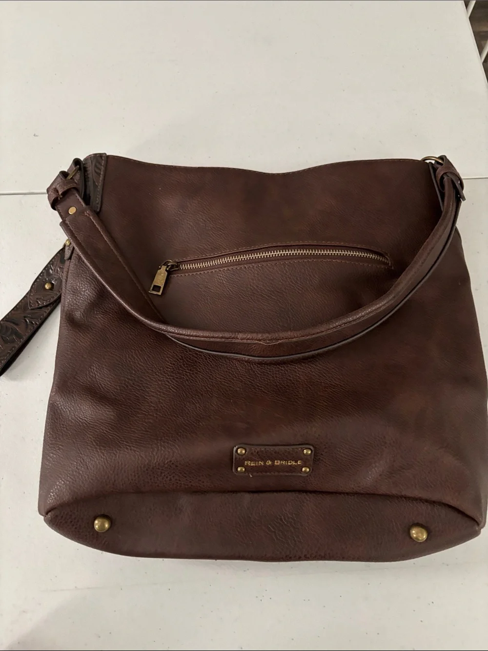 Relic Brown Leather Hobo Bag with Front Zip Pocket